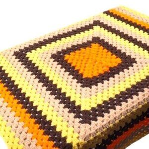 Crochet Afghan Multi Color Blanket Throw Handmade Vintage 40" x 40"